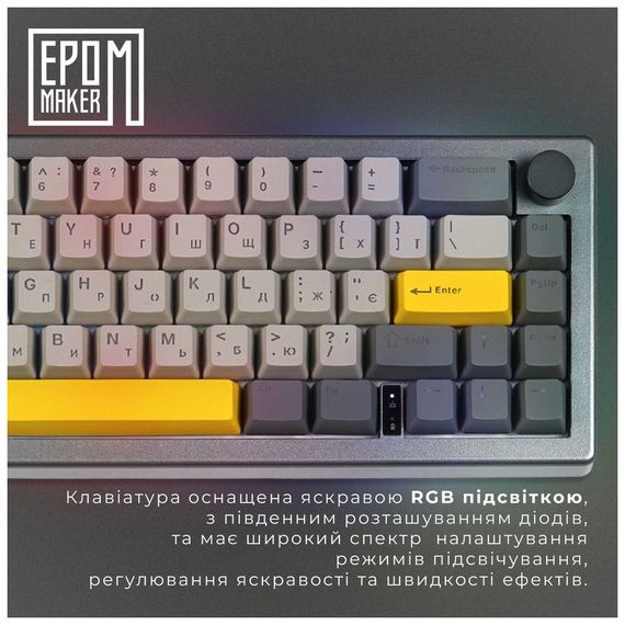 Клавіатура Epomaker EK68 65 Budgerigar V2 Switch Hot-Swap RGB Wireless/Bluetooth/USB UA Black (EK68-B-BV2) | Зображення 9