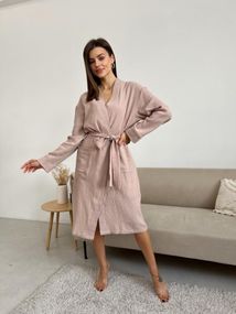 Жіночий халат COSY із мусліну довгий, латте.