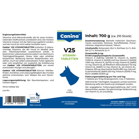 Витамины Canina V25 Vitamintabletten для собак, поливитаминный комплекс, 700 г (210 табл) | Зображення 7
