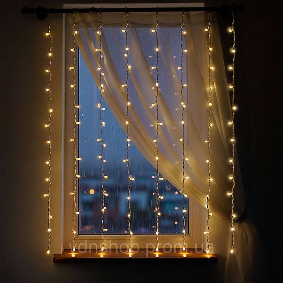 Новорічна гірлянда штора 1,5х1,5 м 64 LED кімнатна гірлянда білий провід Жовте світло ZWM1564LEDY | Зображення 1