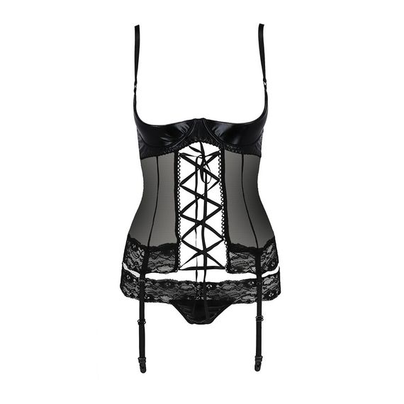 Корсет с открытой грудью Passion Exclusive NORTH CORSET L/XL, black, пажи, трусики, шнуровка, Черный/белый, XXL/XXXL | Зображення 4