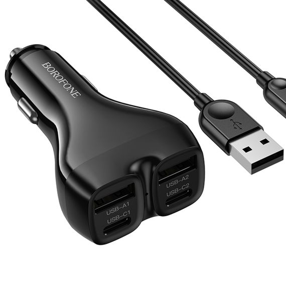 АЗП Borofone BZ35 Leader PD15W+QC3.0 total 30W (2USB-A/2C) + кабель USB to Lightning Black | Зображення 2
