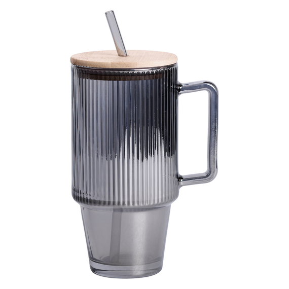 Кружка скляна з кришкою та трубочкою 750 (мл) Сірий HP-19-50