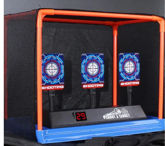 Игрушечная Автоматическая Мишень Детская на Три Цели Электронная с Автовозвратом Мишеней и Таблом для Счета с Сеткой и Звуковыми | Зображення 1