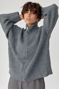 В'язаний кардиган на блискавці вільного фасону - сірий цвет, ONE SIZE (є розміри)