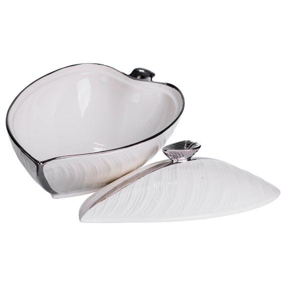 Супница 800 (мл) фарфоровая 32×21×16 (см) с крышкой Белый с серебром XL-4054AS | Зображення 1