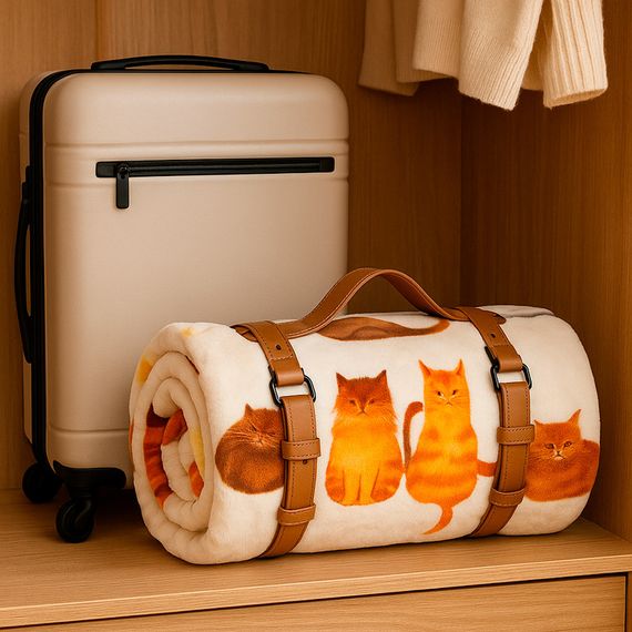 Плед тревел флісовий Котики бежевий з ременем Love You 200 x 220 см | Зображення 6