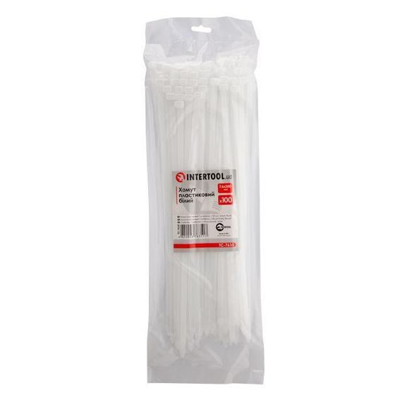 Хомут пластиковий 7,6*350 мм, білий, 100 од. INTERTOOL TC-7635