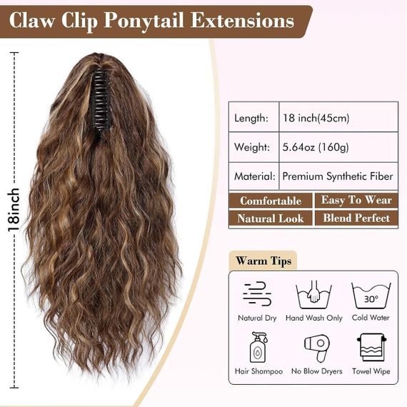 Накладний хвіст каштановий з меліруванням хвилястий, шиньйон на крабі затискачі 45 см, термостійке волосся коричневе з русявим | Зображення 2