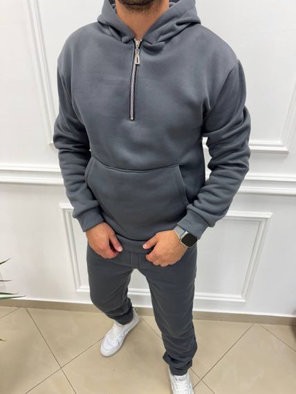 Теплий чоловічий спортивний костюм на флісі худі на блискавці і штани колір темно-сірий розмір L (52-54) adl1003 | Зображення 4