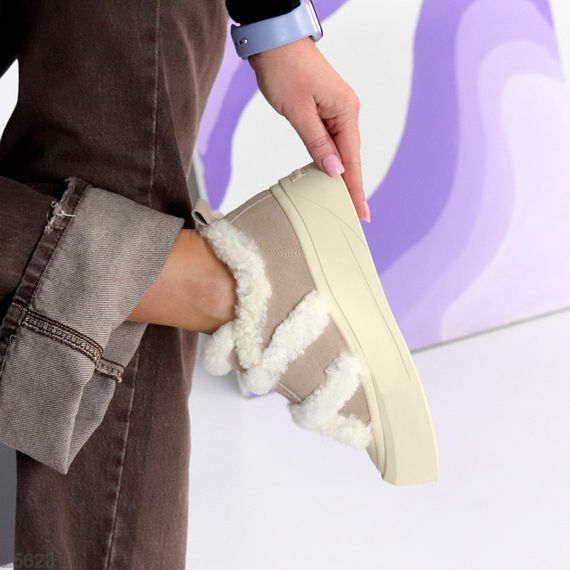 Светлые бежевые спортивные зимние автоледи на липучке | Зображення 5