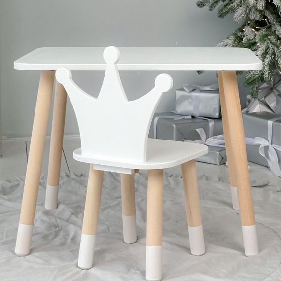Прямокутний стіл і стільчик дитячий біла корона. Столик для уроків, ігор, їжі | Зображення 2