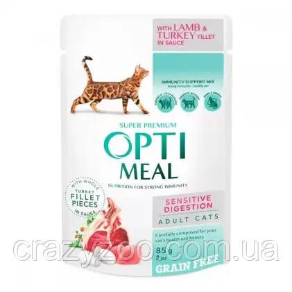 Консерва беззерновая для взрослых котов OptiMeal Adult Sensetive Digestion чувствительное пищеварение ягненок