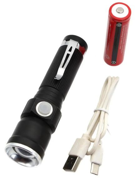 Кишеньковий ручний ліхтар RB-203 ліхтарик із зумом Zoom T6 18650 micro-USB Чорний | Зображення 2