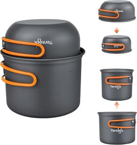 Tentock Походные кастрюли и сковородки 4 в 1 Набор для приготовления пищи на открытом воздухе