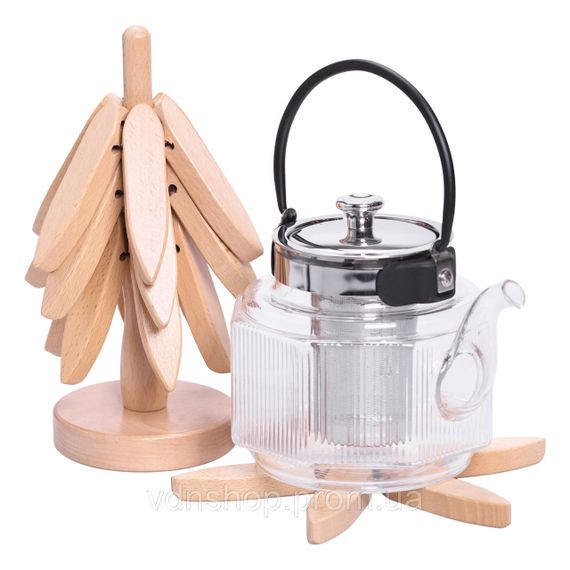 Набір підставок під гаряче з дерева 3 шт Ø19 (см) + тримач підставки на стіл під гаряче HB-40-4BE