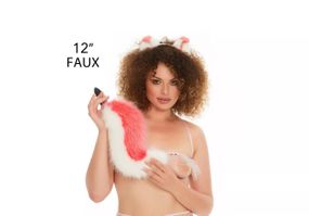 Анальний хутряний хвіст без пробки, Яскраво-рожевий з білим, OKOVA Sex Aura