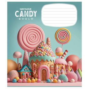 Зошит учнівський "Candy world" 012-3266C-5 у косу лінію, 12 аркушів