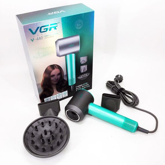 Професійний фен VGR V-440 GREEN з 3 рівнями обдування та температури, 11000 RPM, 3 насадки (45705-V-440 GREEN_1144) | Зображення 5