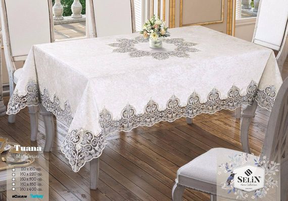 Велюрова скатертина Selin Tuana 160х350 Кремовий