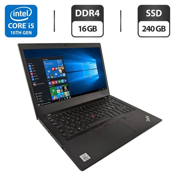 Ноутбук Б-класс Lenovo ThinkPad L14 Gen 1 / 14" (1920x1080) IPS / Intel Core i5-10210U (4 (8) ядра по 1.6 - 4.2 GHz) / 16 GB DDR4 / 240 GB SSD / Intel UHD Graphics / WebCam б/у