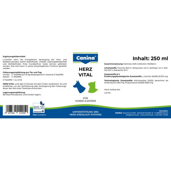 Витамины Canina Herz-Vital для собак и кошек, поддержка сердца, 250 мл | Зображення 4