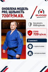 Синє кімоно для хлопців/чоловіків, дзюдо, TM BUDOGI серія PRO - оновлена модель, 180 розмір, щільність 720 гр/м.кв.