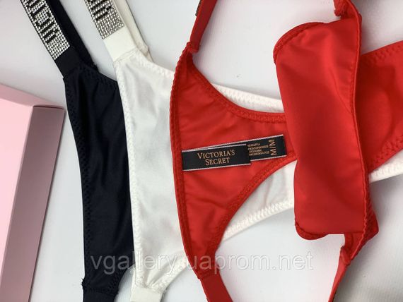 Стринги Victoria's Secret зі стразами на вибір, жіночі стринги Вікторія Сікрет, стринги Вікторія Сікрет XL, Червоний, Гладядні (класичні) | Зображення 1
