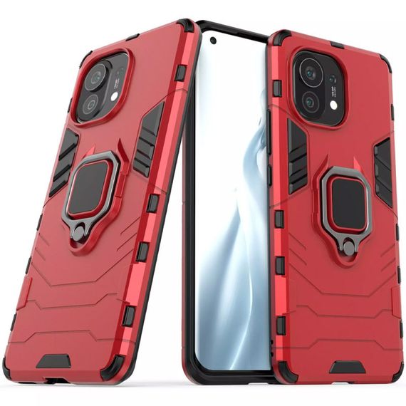 Ударопрочный чехол Transformer Ring for Magnet для Xiaomi Mi 11 TPU+PC, Кольцо-держатель, Красный / Dante Red | Зображення 1