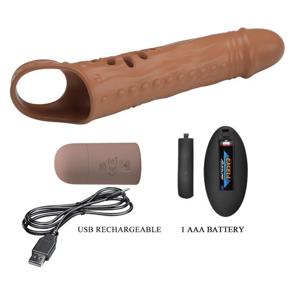 Насадка  на пеніс з пультом керування PRETTY LOVE PENIS SLEEVE, TPE,3 removeable 1 inch extenders Sex Aura | Зображення 2