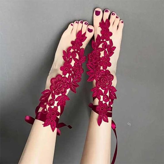 Кружевные цветочные гольфы с завязками XS/S/М/L (1,2,3,4) Бордовый – Эротическое бельё | Зображення 4