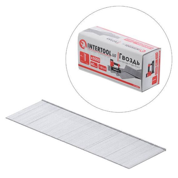 Цвях для степлера PT-1603, PT-1612, 40 мм (18GA), 1.0*1.25 мм, 5000 шт./пач. INTERTOOL PT-86401