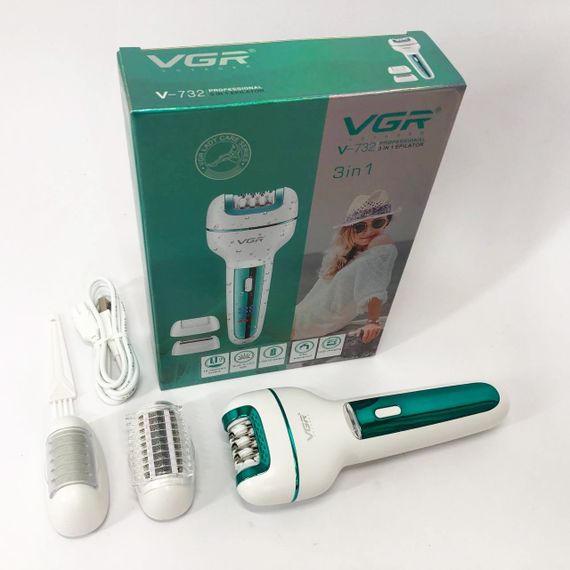 Жіночий бездротовий епілятор 3в1 VGR V-732 для ніг та зони бікіні з підсвічуванням та дисплеєм. Колір: зелений | Зображення 7