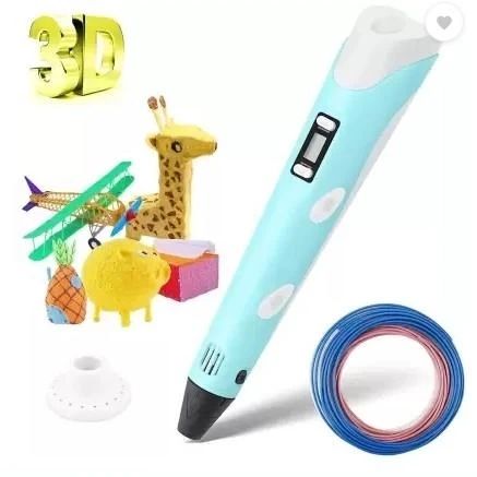 Крутая 3D-Ручка С Lcd Экраном 3Dpen Полный Набор Пластик И Трафареты Голубой | Зображення 2