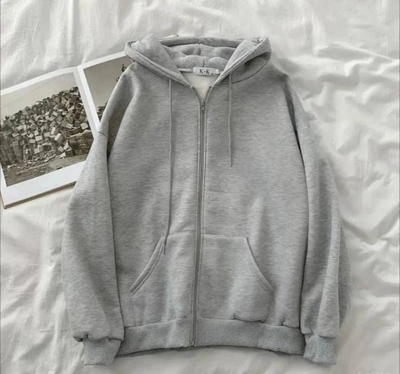 Жіноче зип-худі оверсайз на блискавці тепле на флісі з капюшоном розмір 48/52 колір сірий GF052 | Зображення 4