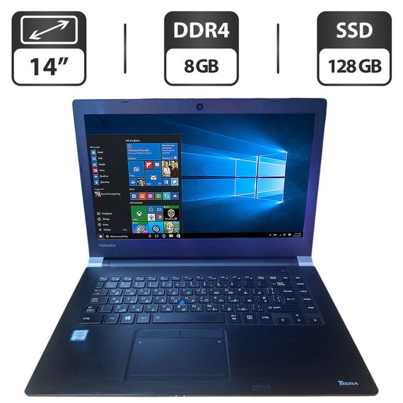 Ноутбук Toshiba Tecra А40-D-1DH / 14" (1366x768) TN / Intel Core i5-7300U (2 (4) ядра по 2.5 - 3.6 GHz) / 8 GB DDR4 / 128 GB SSD / Intel HD Graphics 620 / WebCam б/у