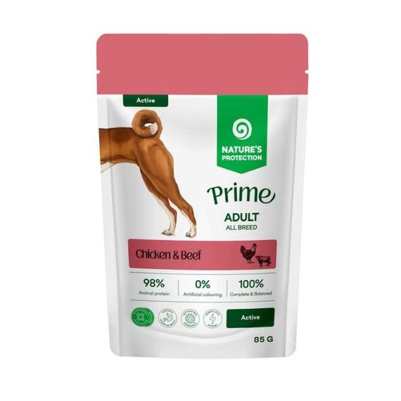 Вологий корм для собак з куркою та яловичиною Nature's Protection Prime Active Dogs Chicken And Beef, 85 гр