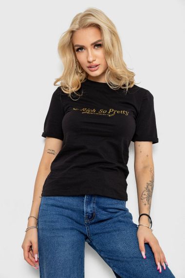 Футболка жіноча з принтом, колір чорний, 238R57399