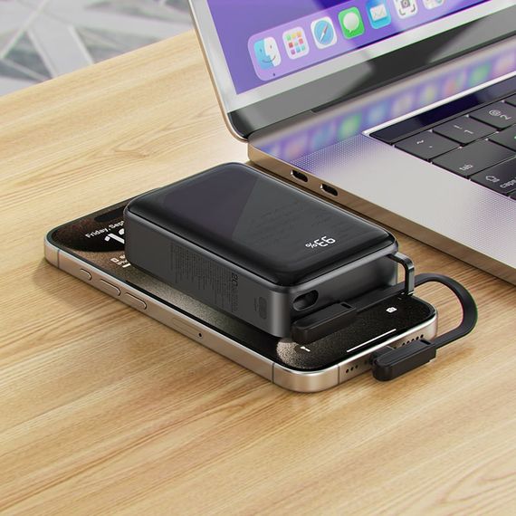 УМБ Acefast 20000mAh 67W PD3.0 20В/3.35A Type-C, USB-A, with cable, Li-ion M4 Black | Зображення 2