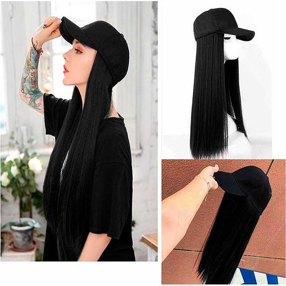 Парик кепка с волосами 50 см Брюнетка | Зображення 1