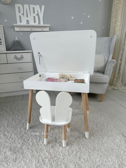 Дитячий столик і стільчик метелик білий. Столик із нішею для олівців і розмальовок | Зображення 1