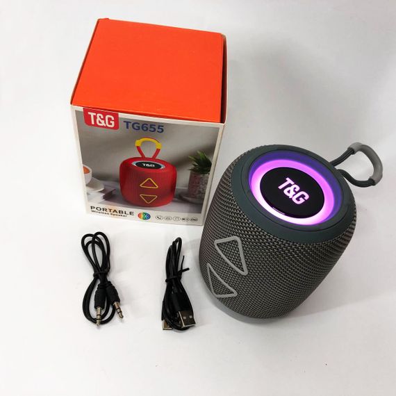 Портативна колонка TG655 5W з RGB підсвічуванням та ремінцем, Гучна блютуз колонка. Колір: сірий | Зображення 1
