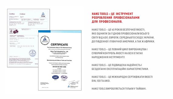 Набор инструмента 163 предмета 1/4", 3/8",1/2" HANS (ТК-163) | Зображення 1