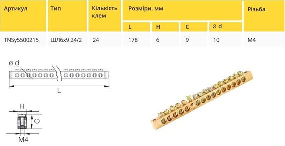 Шина PE/N ШЛ6х9 24/2 24групп Ny95500215 | Зображення 1