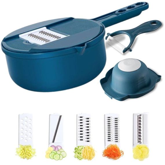 Ручная овощерезка 8в1, с чашей 1,8л, Темно-зеленый / Многофункциональная терка для овощей / Измельчитель