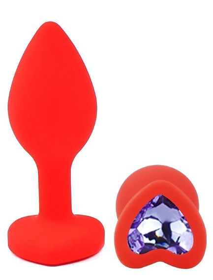 Анальна пробка EGZO Red Heart Plug, червона силіконова з кристалом, розмір S Sex Aura | Зображення 1