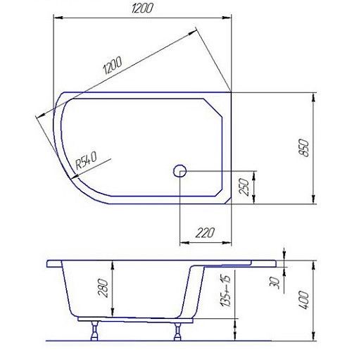 Акриловый душевой поддон глубокийCARAPELLE 1200x850 | Зображення 2