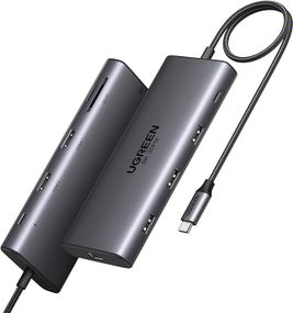 Док-станция UGREEN Revodok Pro 210 10 в 1, док-станция USB C, два порта HDMI 4K при 60 Гц, один порт 8K при 30 Гц, 100 Вт PD, 5 Гбит/с, порты USB C и USB A, гигабитный Ethernet, устройство чтения карт SD/TF, USB-концентратор, совместимый с HP