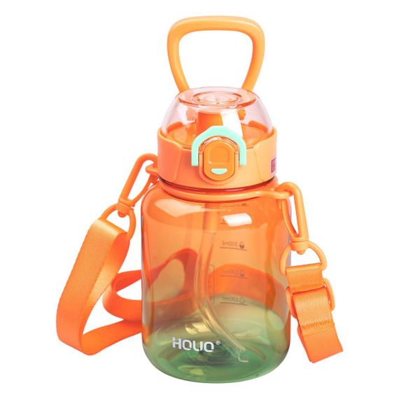 Бутылка для воды многоразовая 700 мл бутылочка с трубочкой для спорта и школы 16.5 см Оранжевая HP-14-32O