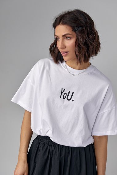 Женская футболка oversize с надписью You - белый с черным цвет, S (есть размеры) | Зображення 4